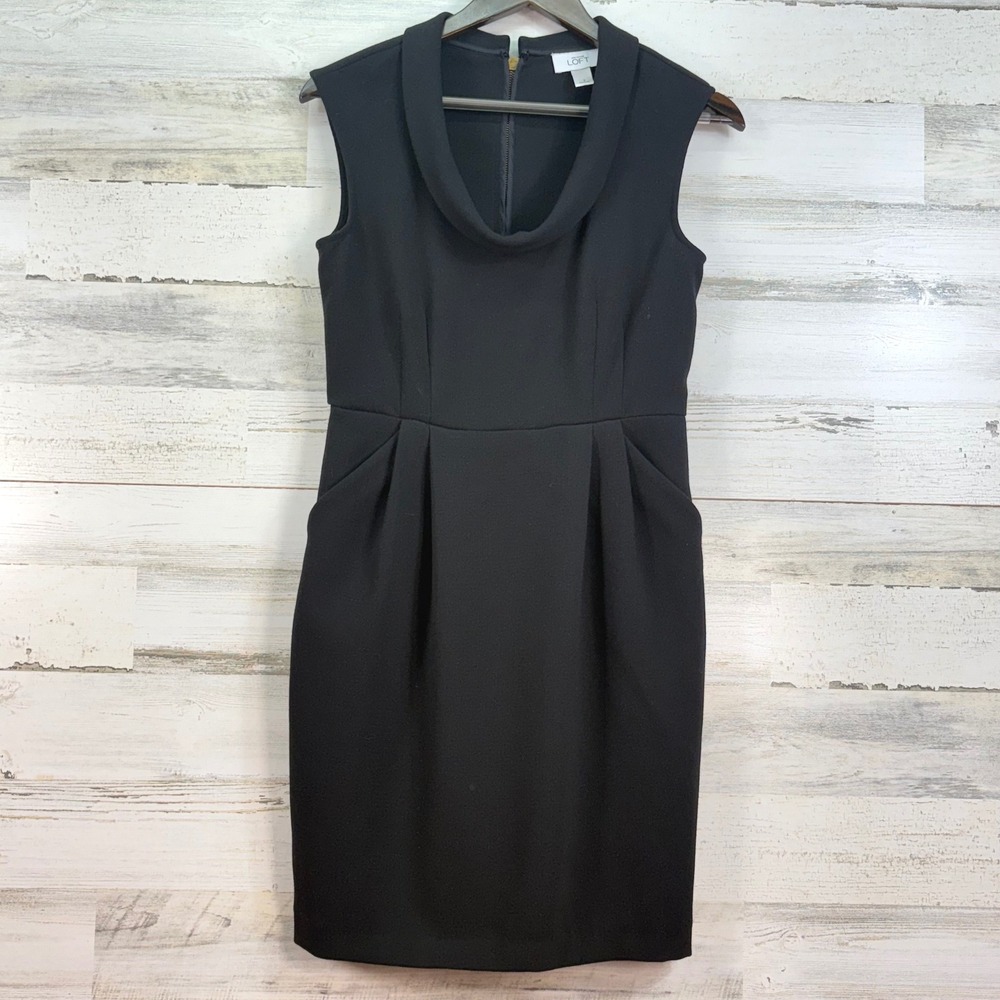 ANN TAYLOR LOFT Womens Black Sleeveless Sheath Dress Cowl Neck Size 2